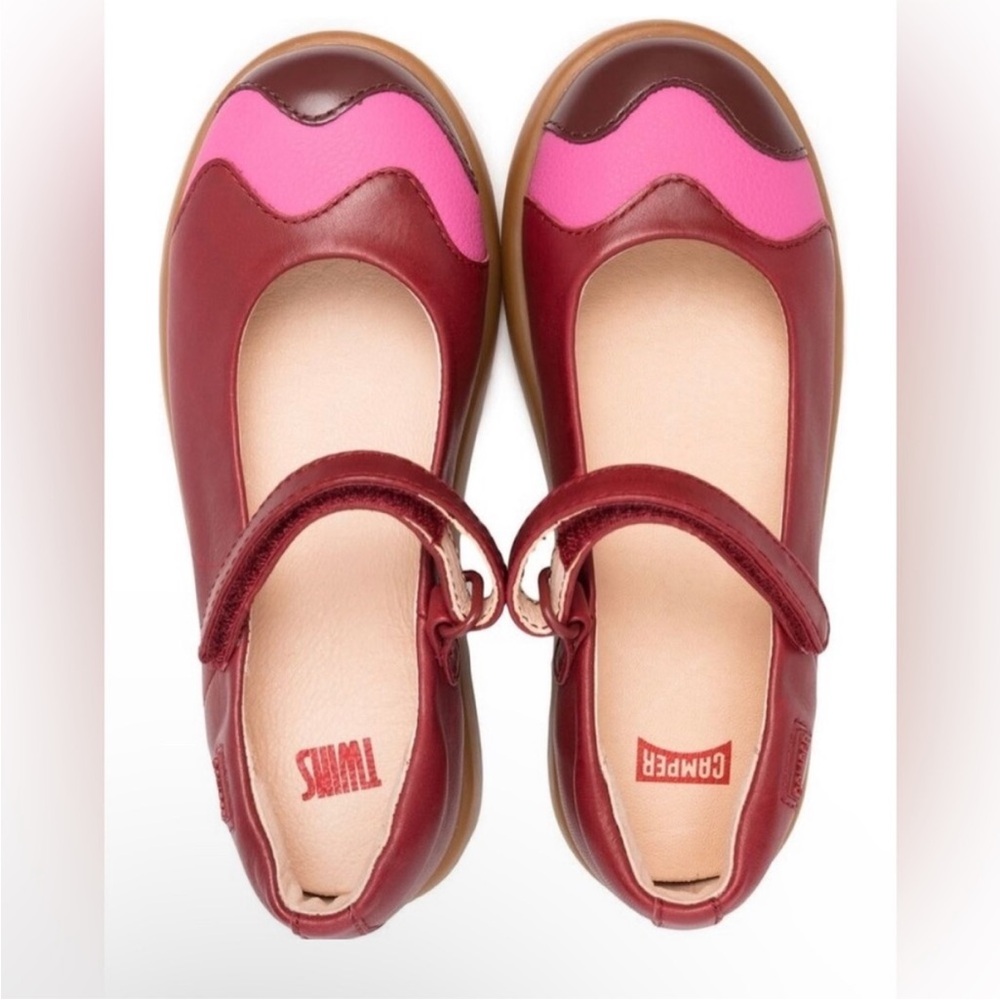 Girls leather Camper Twins Mary Janes Red Pink